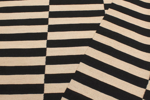 handmade Modern Kilim Beige Black Hand-Woven RECTANGLE 100% WOOL area rug 6' x 8'