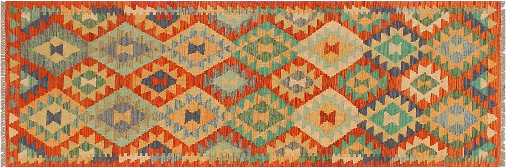 Flat Weave Kilim Antique Navaho Vintage handmade Geometric Kilim Rust Blue Hand-Woven Runner 100% Wool Area Rug 2x6 