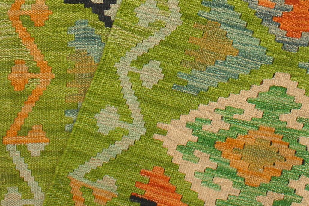 Flat Weave Kilim Antique Navaho Vintage handmade Geometric Kilim Green Rust Hand-Woven Runner 100% Wool Area Rug 3x8 