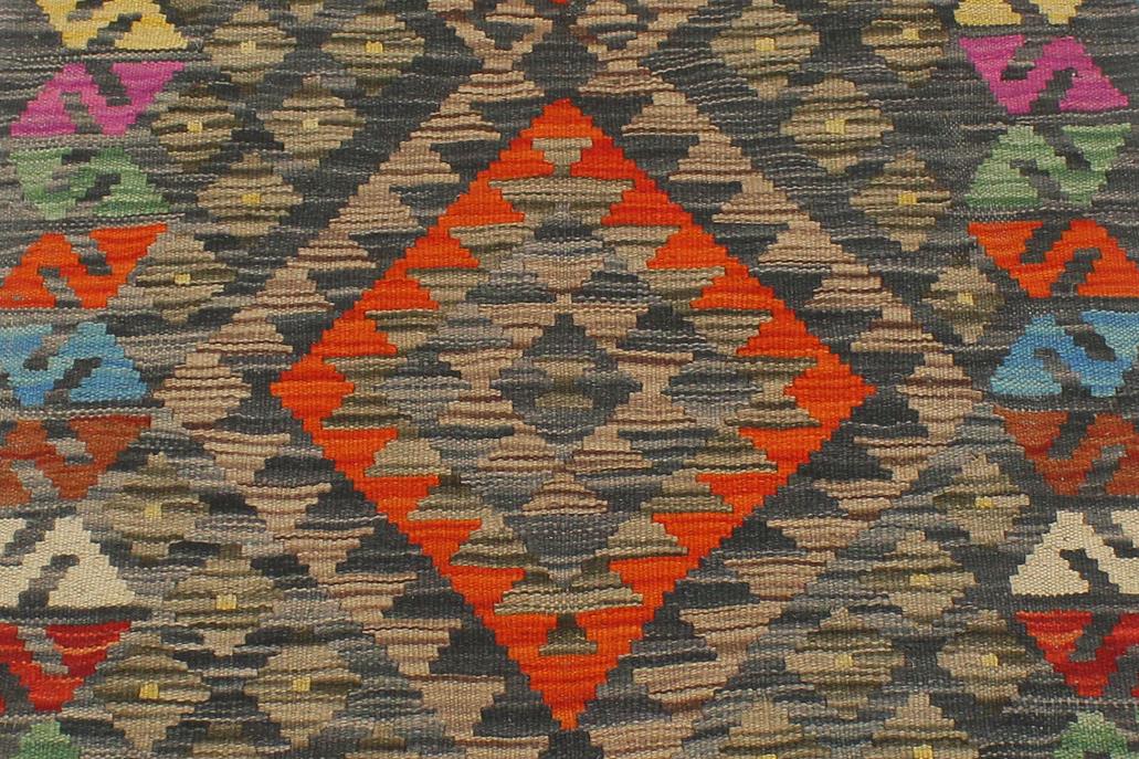 Flat Weave Kilim Antique Navaho Vintage handmade Geometric Kilim Charcoal Rust Hand-Woven Runner 100% Wool Area Rug 2x8 