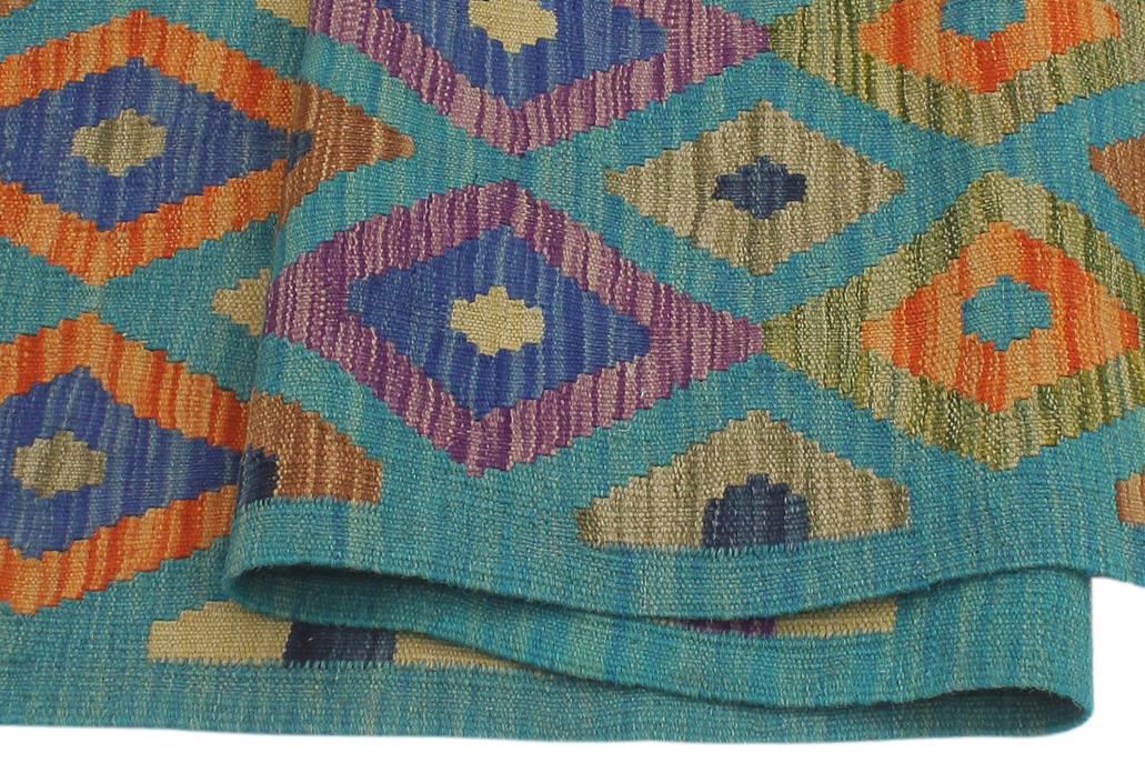 Flat Weave Kilim Antique Navaho Vintage handmade Modern Kilim Blue Rust Hand-Woven Runner 100% Wool Area Rug 3x6 