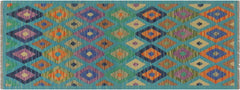Flat Weave Kilim Antique Navaho Vintage handmade Modern Kilim Blue Rust Hand-Woven Runner 100% Wool Area Rug 3x6 