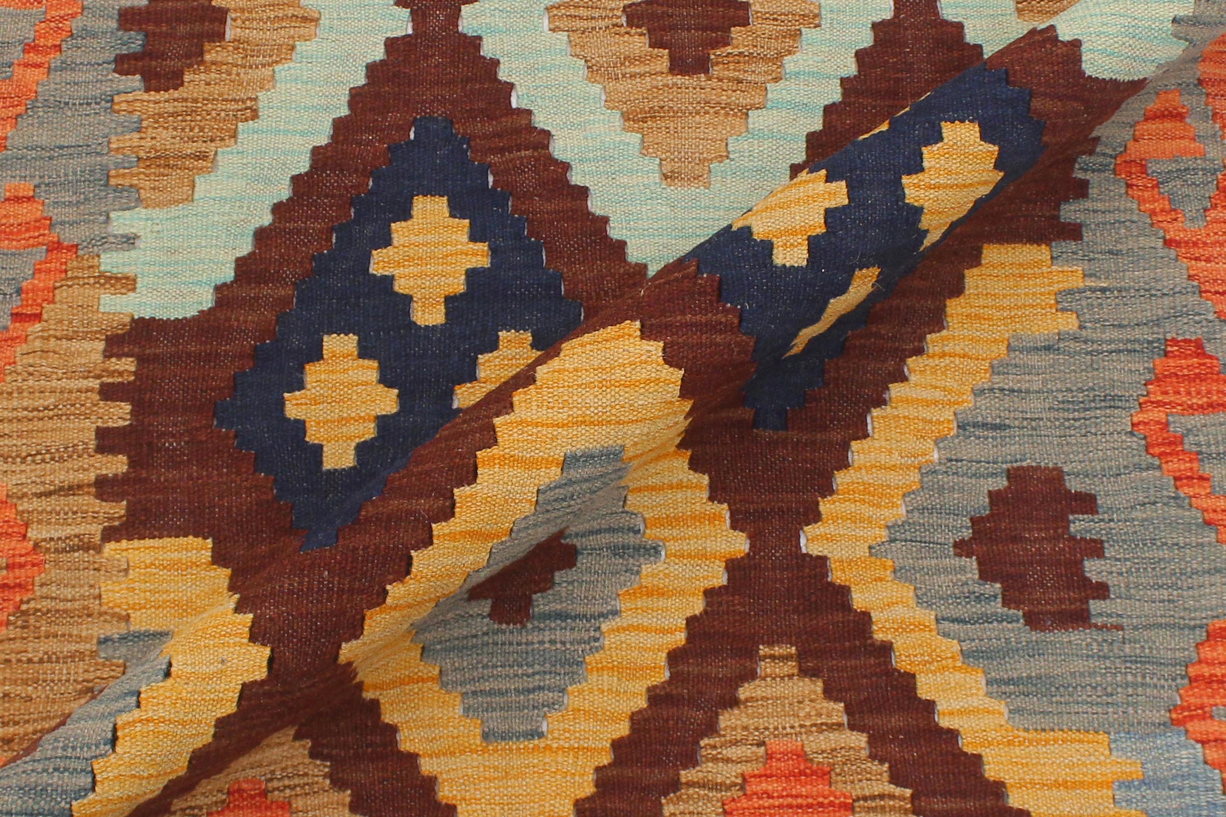 handmade Geometric Kilim Brown Rust Hand-Woven RUNNER 100% WOOL area rug 3 x 9