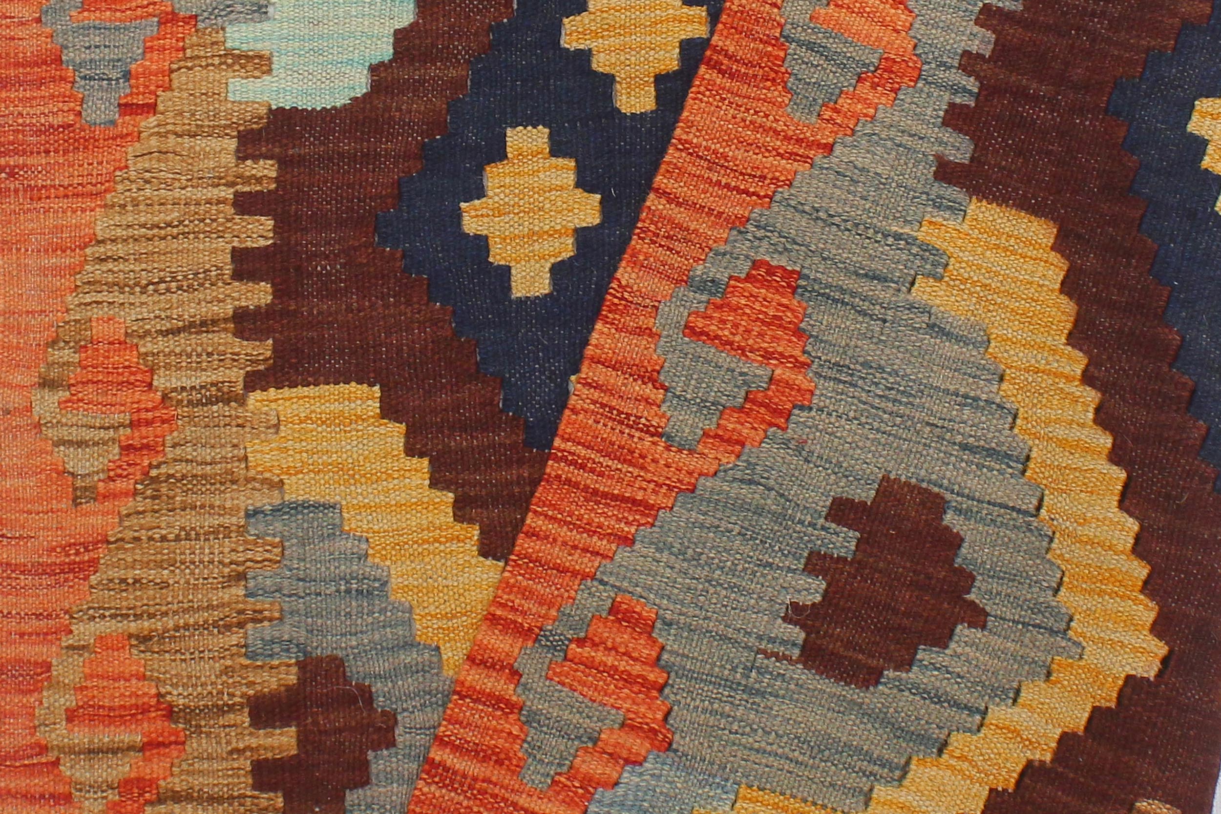 handmade Geometric Kilim Brown Rust Hand-Woven RUNNER 100% WOOL area rug 3 x 9