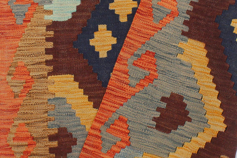 handmade Geometric Kilim Brown Rust Hand-Woven RUNNER 100% WOOL area rug 3 x 9