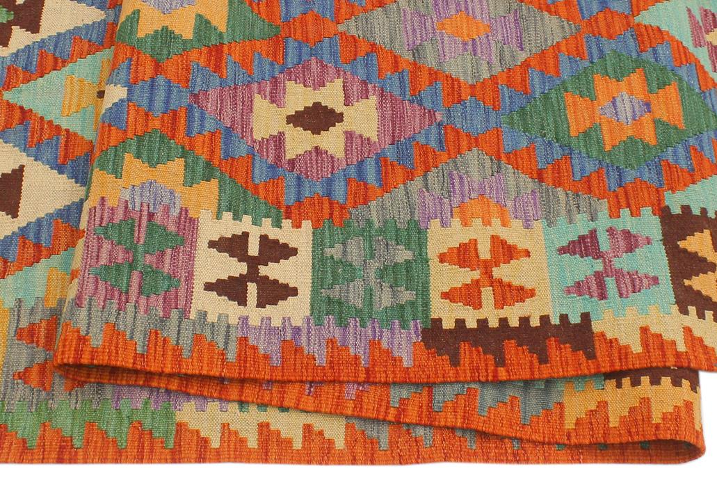 Flat Weave Kilim Antique Navaho Vintage handmade Geometric Kilim Blue Rust Hand-Woven Runner 100% Wool Area Rug 3x10 
