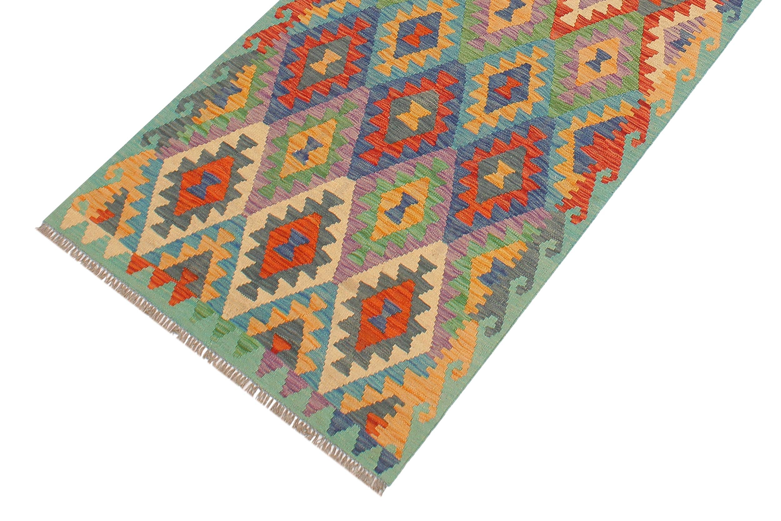 handmade Geometric Kilim Rust Blue Hand-Woven RUNNER 100% WOOL area rug 3 x 10