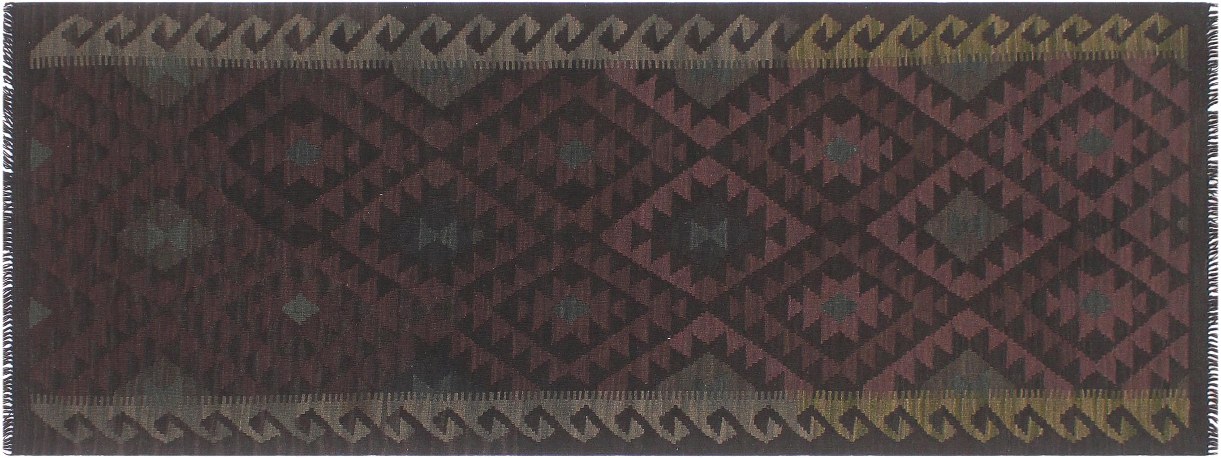 handmade Modern Kilim Brown Black Hand-Woven RUNNER 100% WOOL area rug 3' x 8'