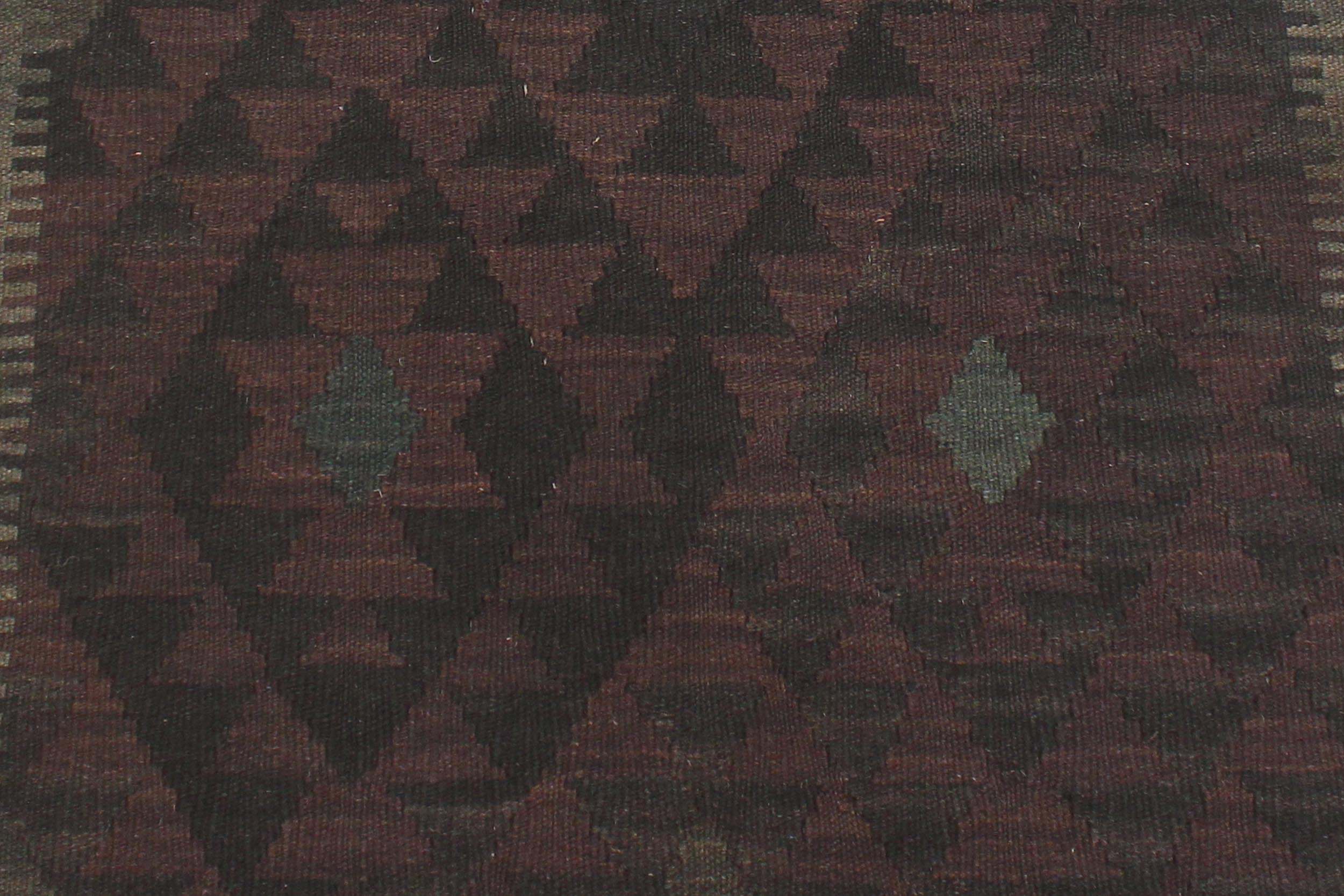 handmade Modern Kilim Brown Black Hand-Woven RUNNER 100% WOOL area rug 3' x 8'