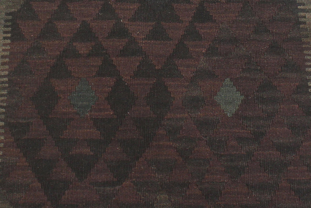 handmade Modern Kilim Brown Black Hand-Woven RUNNER 100% WOOL area rug 3' x 8'