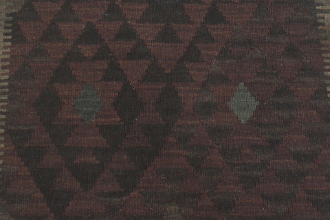 handmade Modern Kilim Brown Black Hand-Woven RUNNER 100% WOOL area rug 3' x 8'