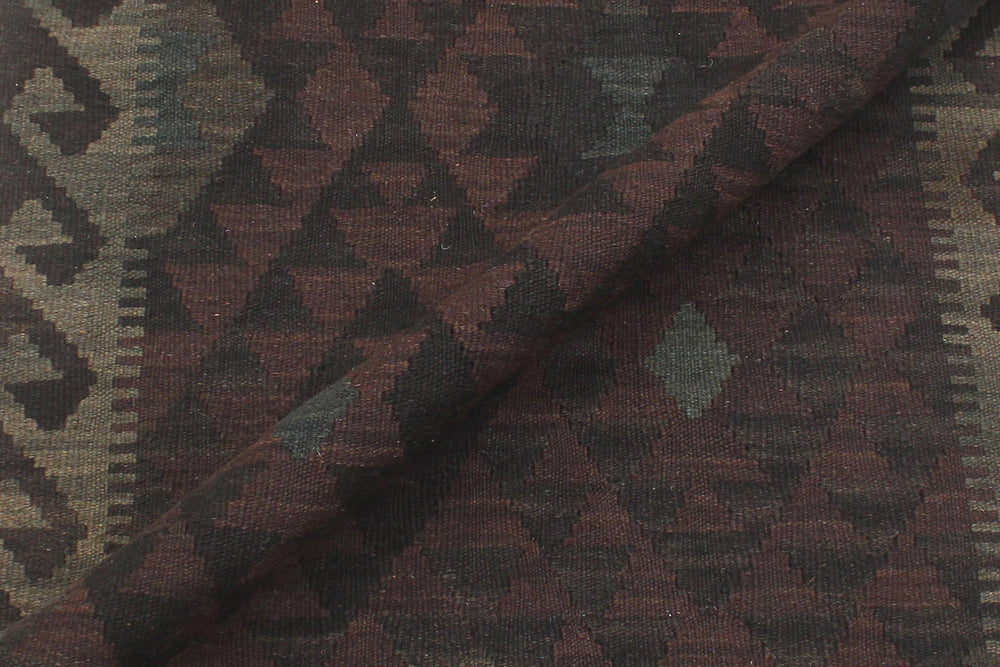 handmade Modern Kilim Brown Black Hand-Woven RUNNER 100% WOOL area rug 3' x 8'