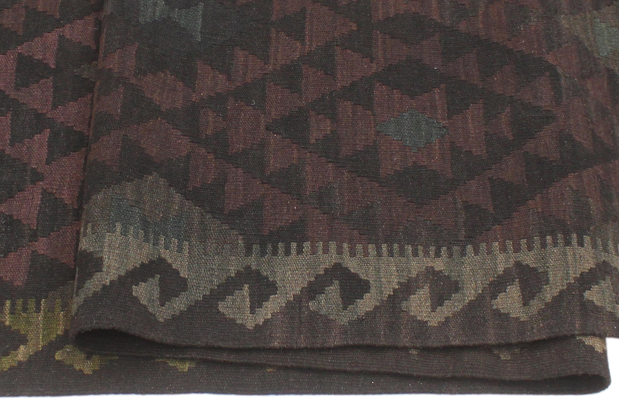 handmade Modern Kilim Brown Black Hand-Woven RUNNER 100% WOOL area rug 3' x 8'