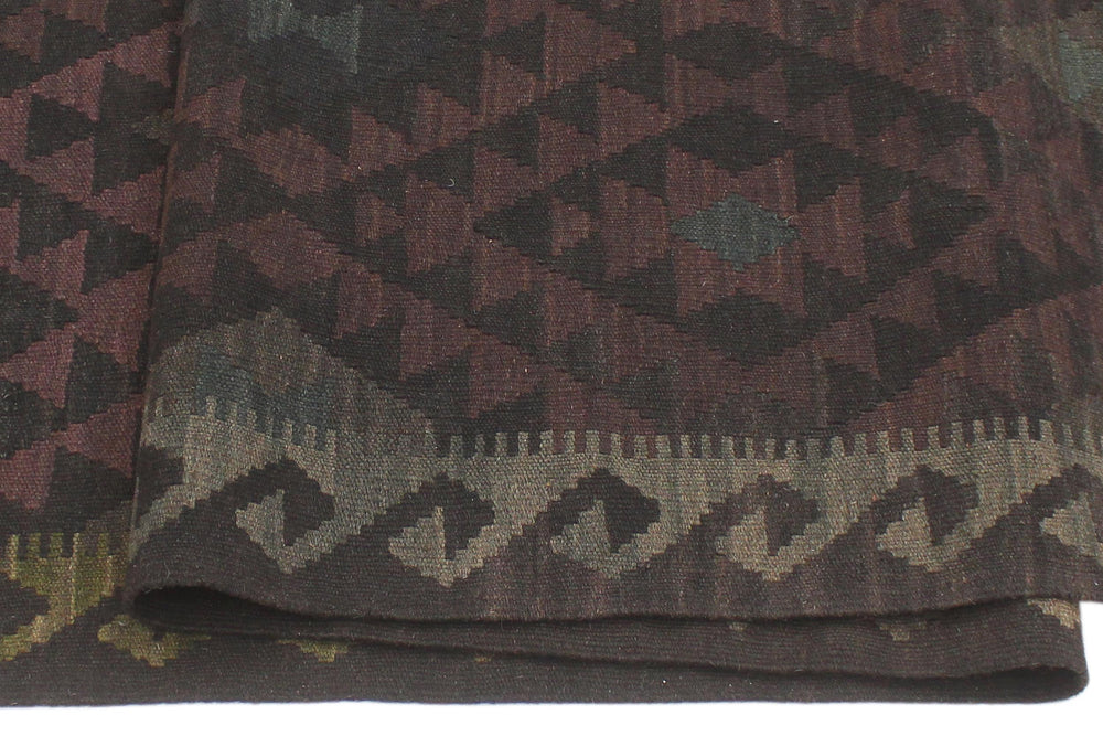 handmade Modern Kilim Brown Black Hand-Woven RUNNER 100% WOOL area rug 3' x 8'