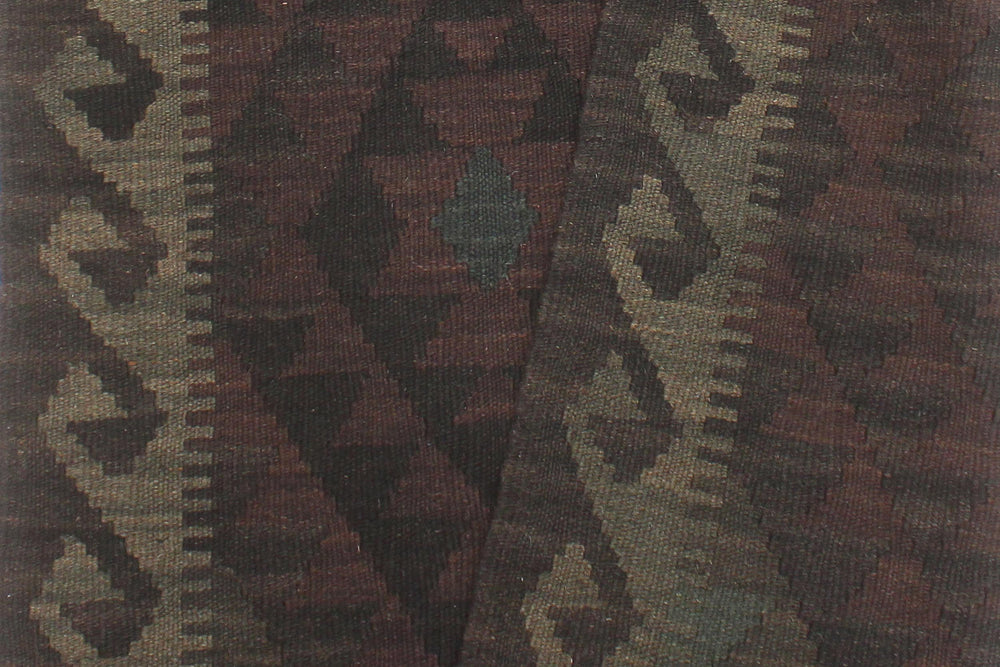 handmade Modern Kilim Brown Black Hand-Woven RUNNER 100% WOOL area rug 3' x 8'