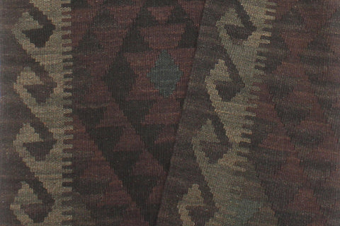 handmade Modern Kilim Brown Black Hand-Woven RUNNER 100% WOOL area rug 3' x 8'