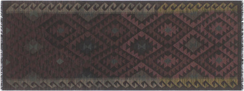 handmade Modern Kilim Brown Black Hand-Woven RUNNER 100% WOOL area rug 3' x 8'