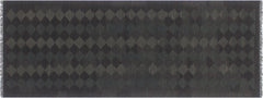 handmade Modern Kilim Black Green Hand-Woven RUNNER 100% WOOL area rug 3' x 8'