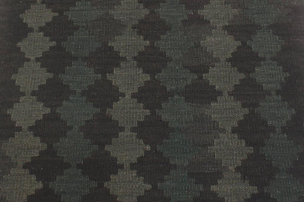 Flat Weave Kilim Antique Navaho Vintage handmade Modern Kilim Black Green Hand-Woven Runner 100% Wool Area Rug 3x8 