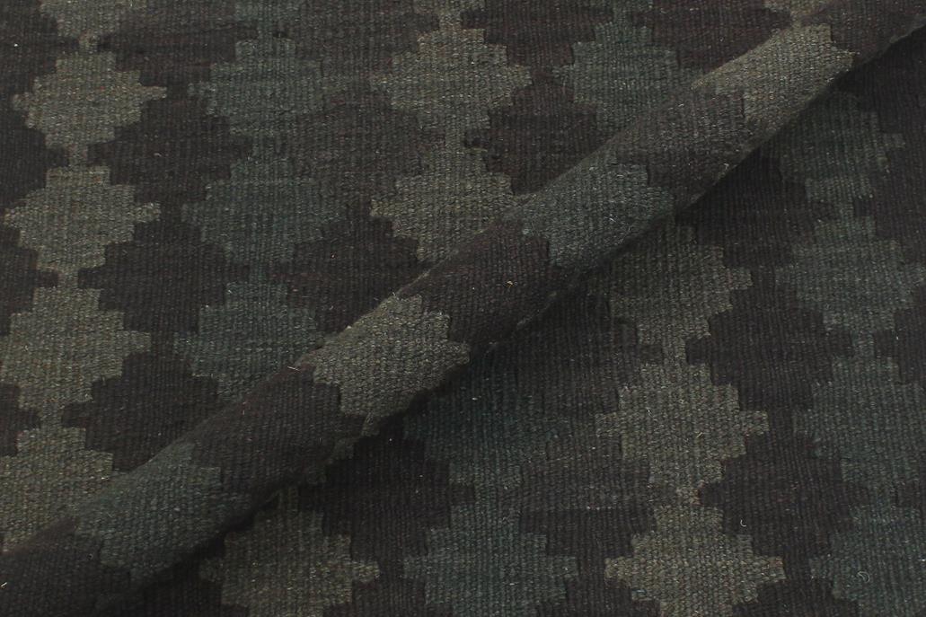 Flat Weave Kilim Antique Navaho Vintage handmade Modern Kilim Black Green Hand-Woven Runner 100% Wool Area Rug 3x8 