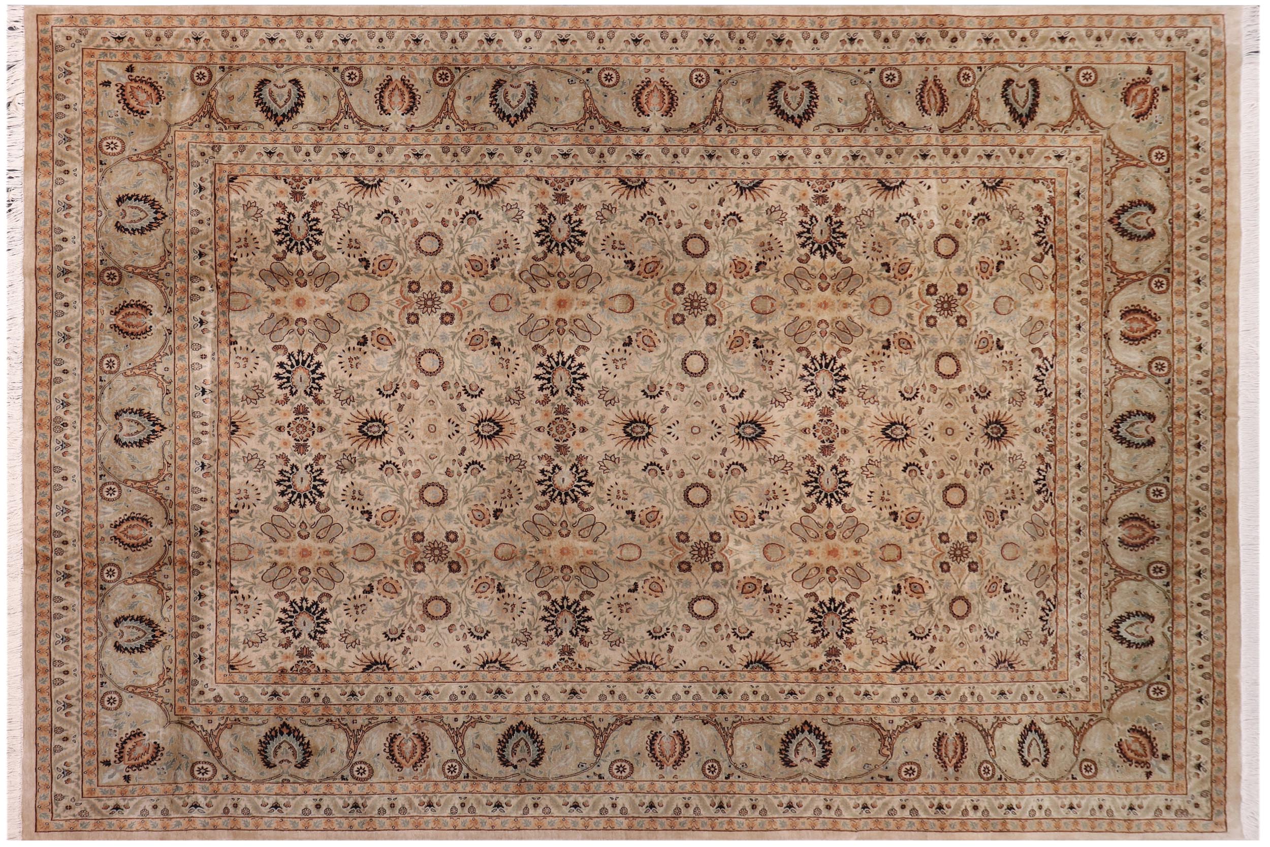 handmade Transitional New Asif Beige Gold Hand Knotted RECTANGLE 100% WOOL area rug 10x14