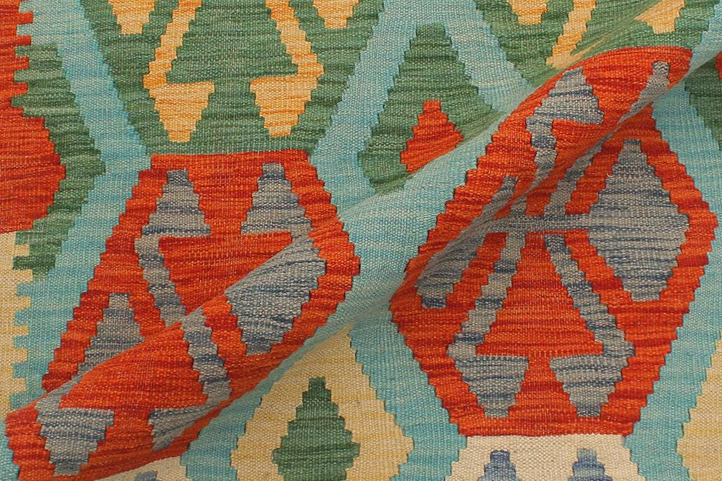Flat Weave Kilim Antique Navaho Vintage handmade Geometric Kilim Blue Rust Hand-Woven Runner 100% Wool Area Rug 3x9 