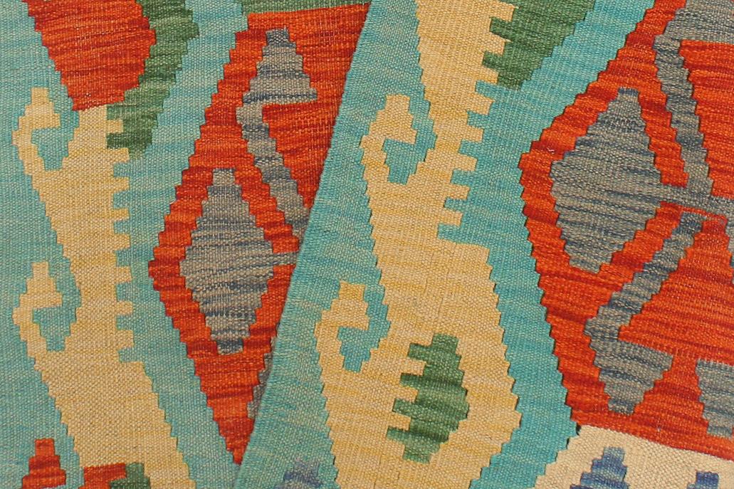 Flat Weave Kilim Antique Navaho Vintage handmade Geometric Kilim Blue Rust Hand-Woven Runner 100% Wool Area Rug 3x9 