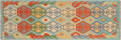 Flat Weave Kilim Antique Navaho Vintage handmade Geometric Kilim Blue Rust Hand-Woven Runner 100% Wool Area Rug 3x9 