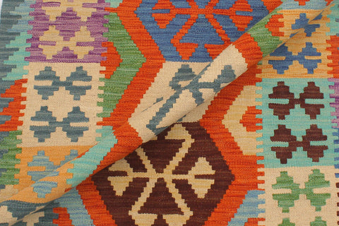 handmade Geometric Kilim Rust Blue Hand-Woven RUNNER 100% WOOL area rug 3' x 10'
