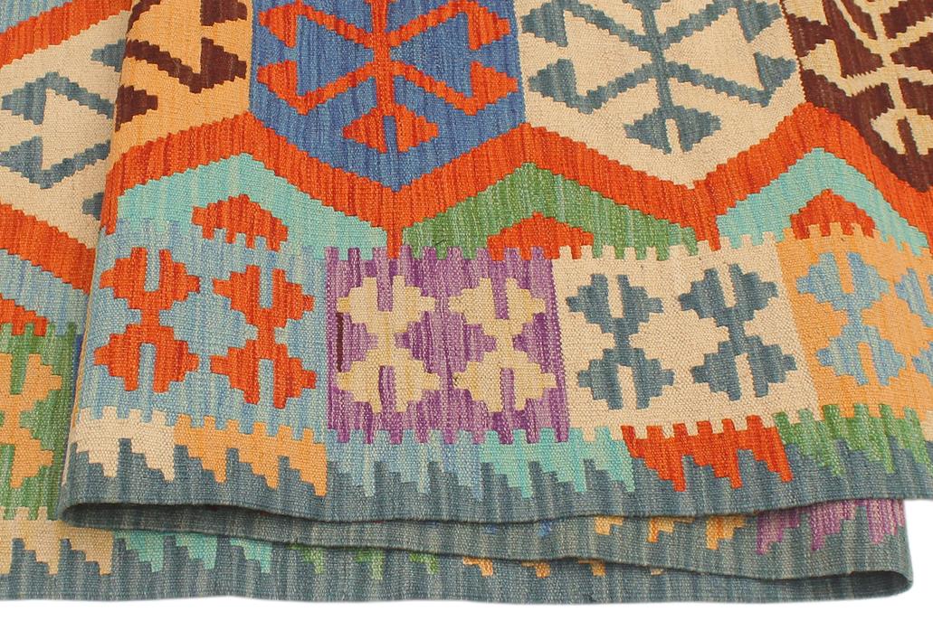 Flat Weave Kilim Antique Navaho Vintage handmade Geometric Kilim Rust Blue Hand-Woven Runner 100% Wool Area Rug 3x10 