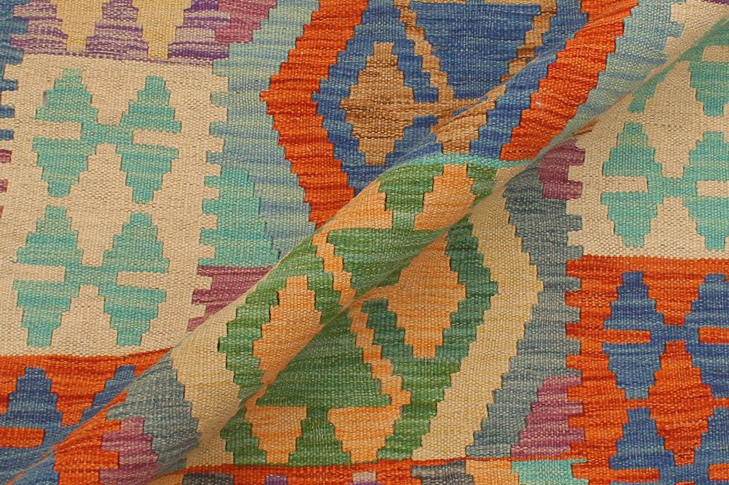 Flat Weave Kilim Antique Navaho Vintage handmade Geometric Kilim Rust Green Hand-Woven Runner 100% Wool Area Rug 3x10 