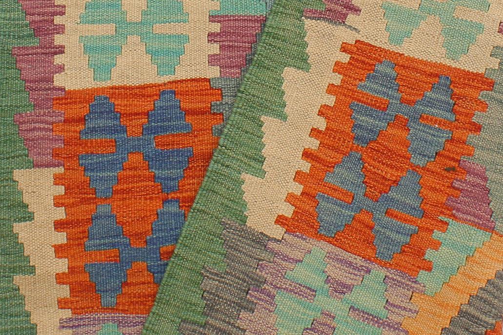 Flat Weave Kilim Antique Navaho Vintage handmade Geometric Kilim Rust Green Hand-Woven Runner 100% Wool Area Rug 3x10 