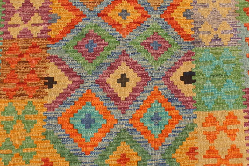 Flat Weave Kilim Antique Navaho Vintage handmade Geometric Kilim Blue Rust Hand-Woven Runner 100% Wool Area Rug 3x10 