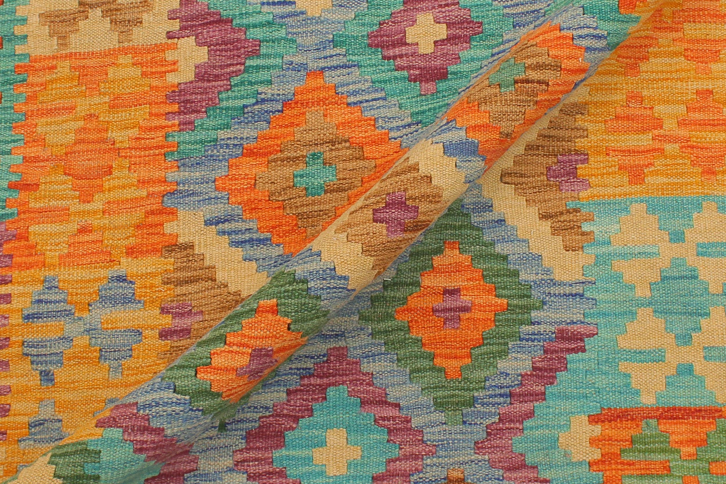 handmade Geometric Kilim Blue Rust Hand-Woven RUNNER 100% WOOL area rug 3 x 10