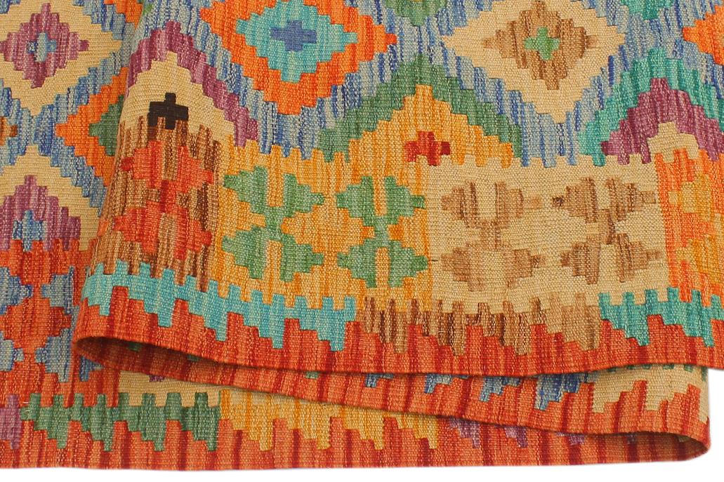 Flat Weave Kilim Antique Navaho Vintage handmade Geometric Kilim Blue Rust Hand-Woven Runner 100% Wool Area Rug 3x10 