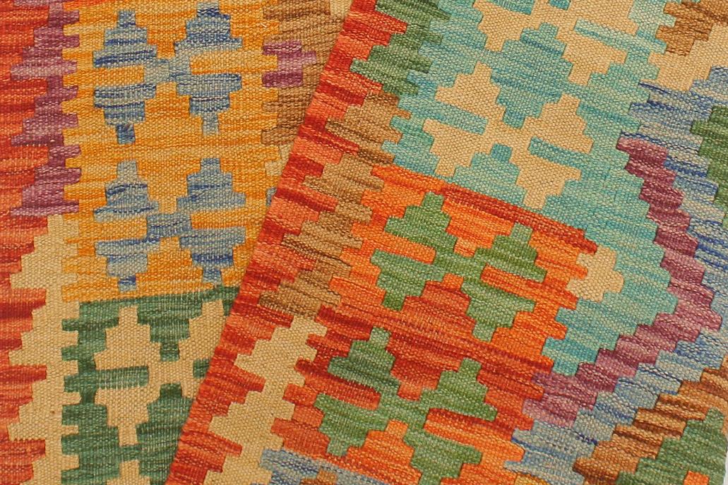 Flat Weave Kilim Antique Navaho Vintage handmade Geometric Kilim Blue Rust Hand-Woven Runner 100% Wool Area Rug 3x10 