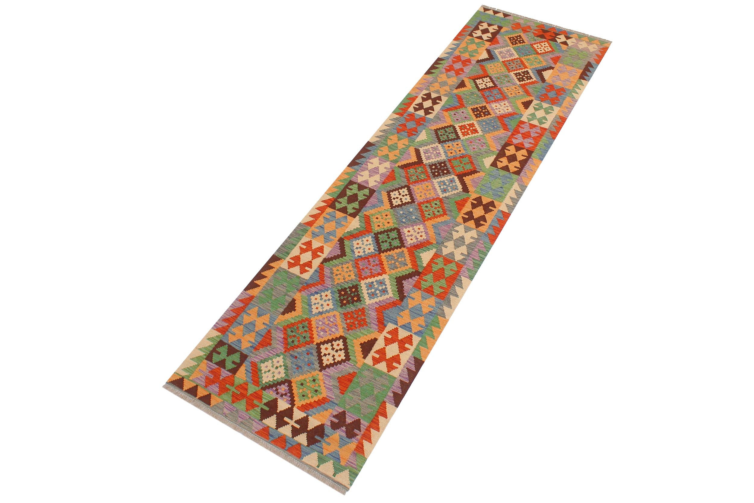 handmade Geometric Kilim Gray Rust Hand-Woven RUNNER 100% WOOL area rug 3 x 10