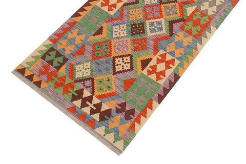 handmade Geometric Kilim Gray Rust Hand-Woven RUNNER 100% WOOL area rug 3 x 10