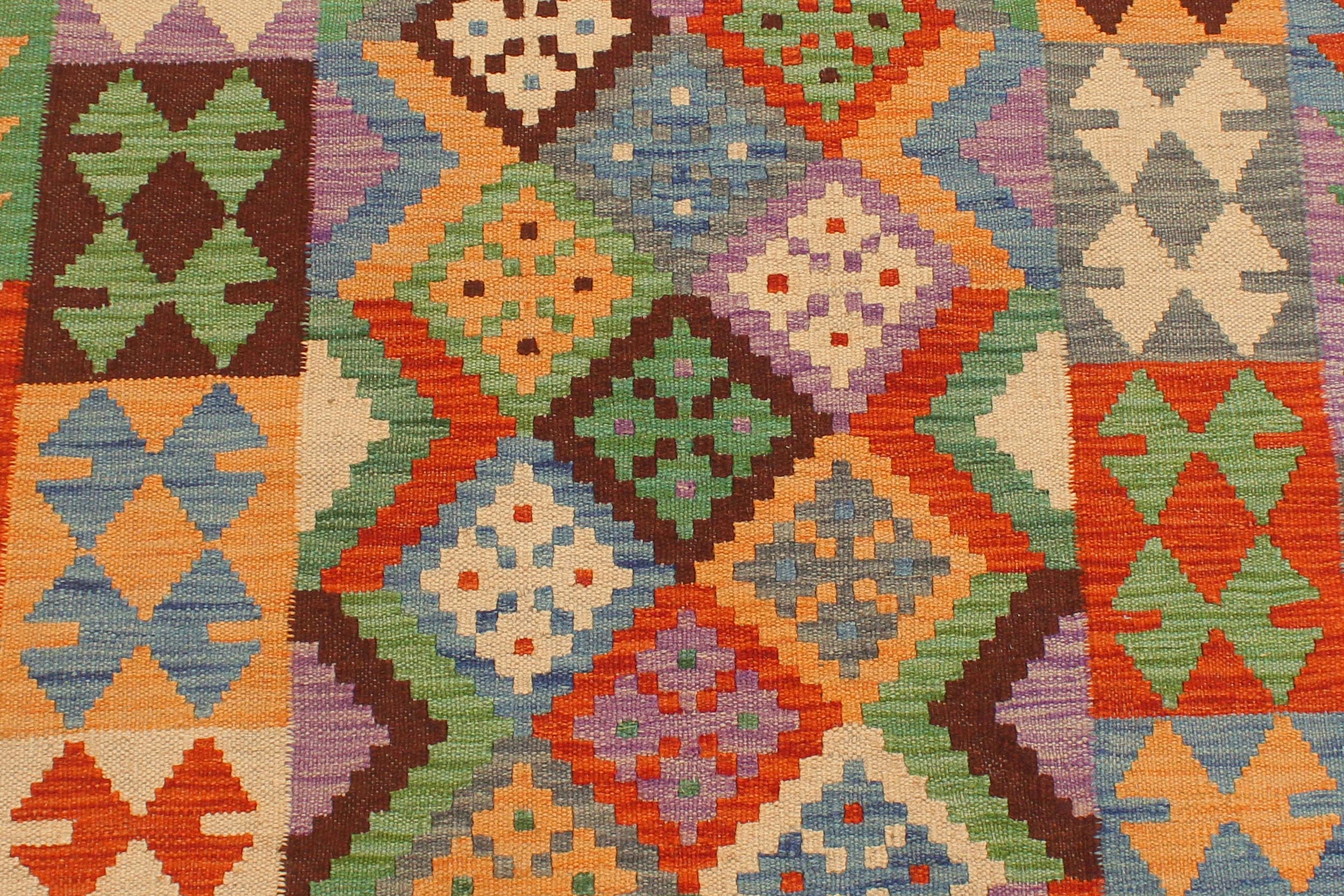 handmade Geometric Kilim Gray Rust Hand-Woven RUNNER 100% WOOL area rug 3 x 10