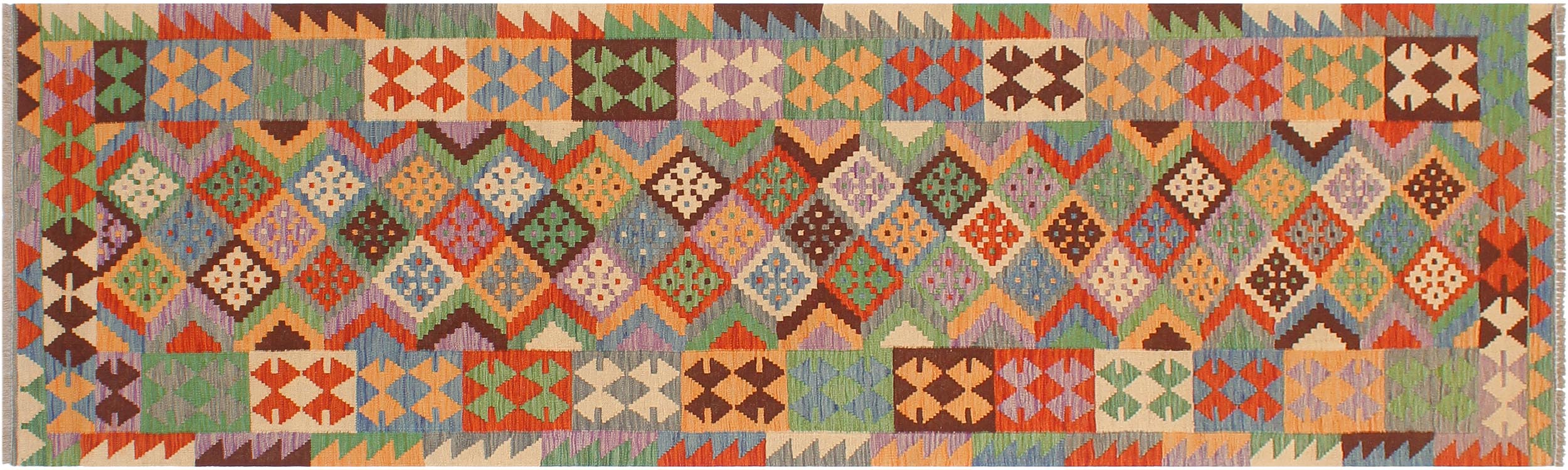 handmade Geometric Kilim Gray Rust Hand-Woven RUNNER 100% WOOL area rug 3 x 10