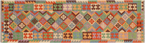 handmade Geometric Kilim Gray Rust Hand-Woven RUNNER 100% WOOL area rug 3 x 10