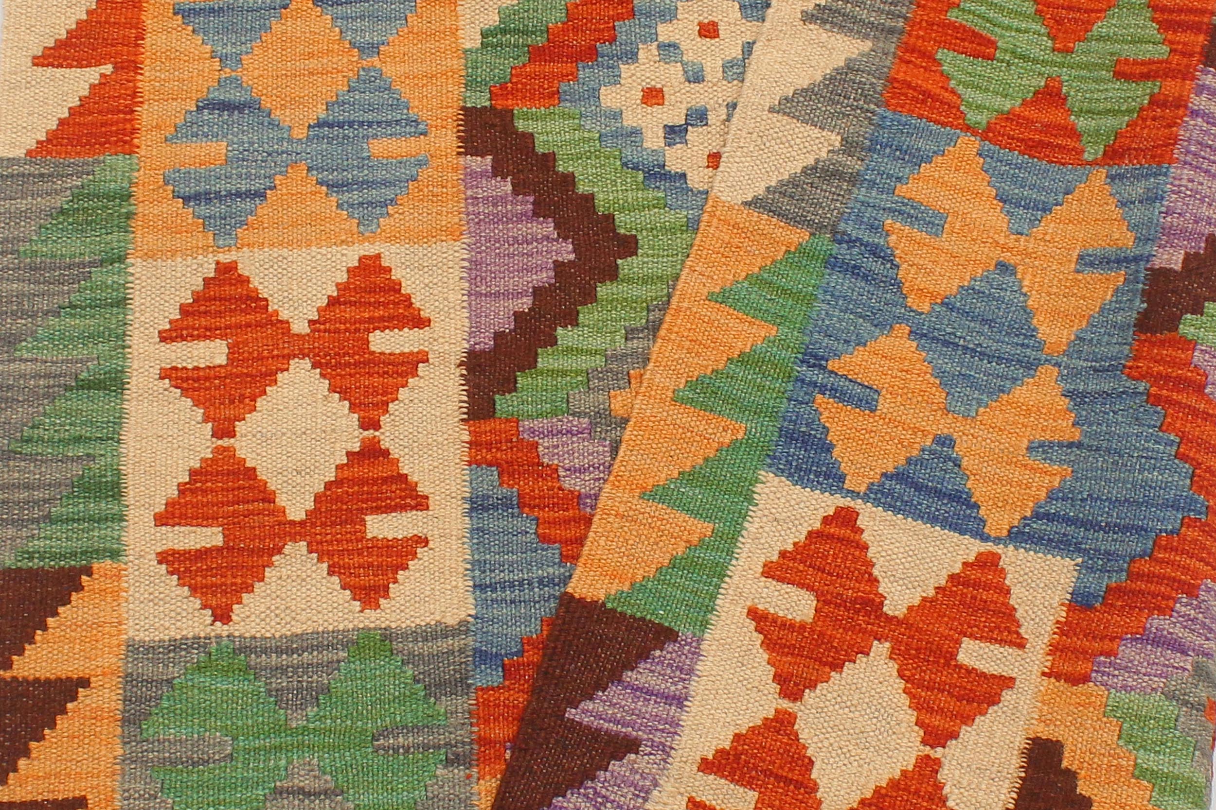 handmade Geometric Kilim Gray Rust Hand-Woven RUNNER 100% WOOL area rug 3 x 10