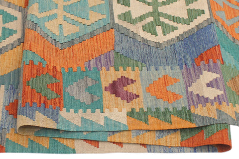 handmade Geometric Kilim Blue Rust Hand-Woven RUNNER 100% WOOL area rug 3' x 10'
