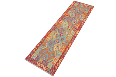handmade Geometric Kilim Blue Rust Hand-Woven RUNNER 100% WOOL area rug 3 x 10