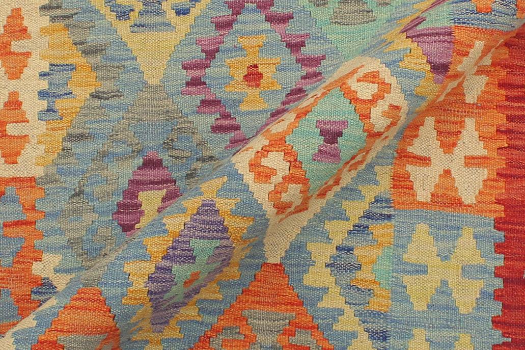 Flat Weave Kilim Antique Navaho Vintage handmade Modern Kilim Blue Rust Hand-Woven Runner 100% Wool Area Rug 3x10 