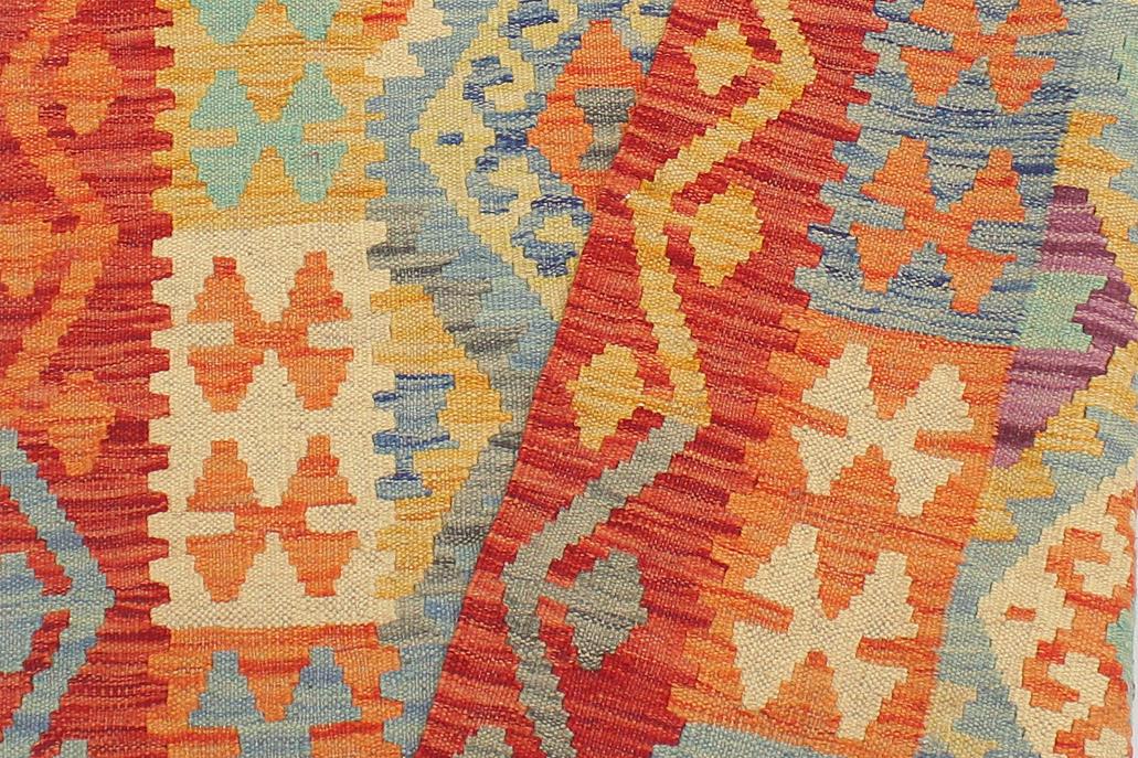 Flat Weave Kilim Antique Navaho Vintage handmade Modern Kilim Blue Rust Hand-Woven Runner 100% Wool Area Rug 3x10 