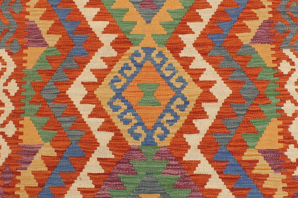 Flat Weave Kilim Antique Navaho Vintage handmade Geometric Kilim Rust Blue Hand-Woven Runner 100% Wool Area Rug 3x10 
