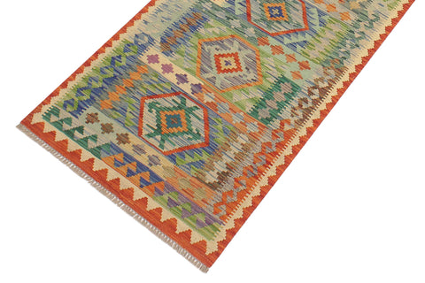 handmade Geometric Kilim Blue Rust Hand-Woven RUNNER 100% WOOL area rug 3' x 10'