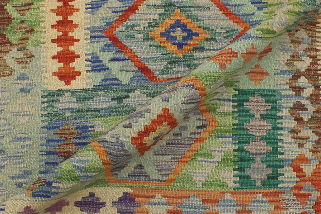 Flat Weave Kilim Antique Navaho Vintage handmade Geometric Kilim Blue Rust Hand-Woven Runner 100% Wool Area Rug 3x10 