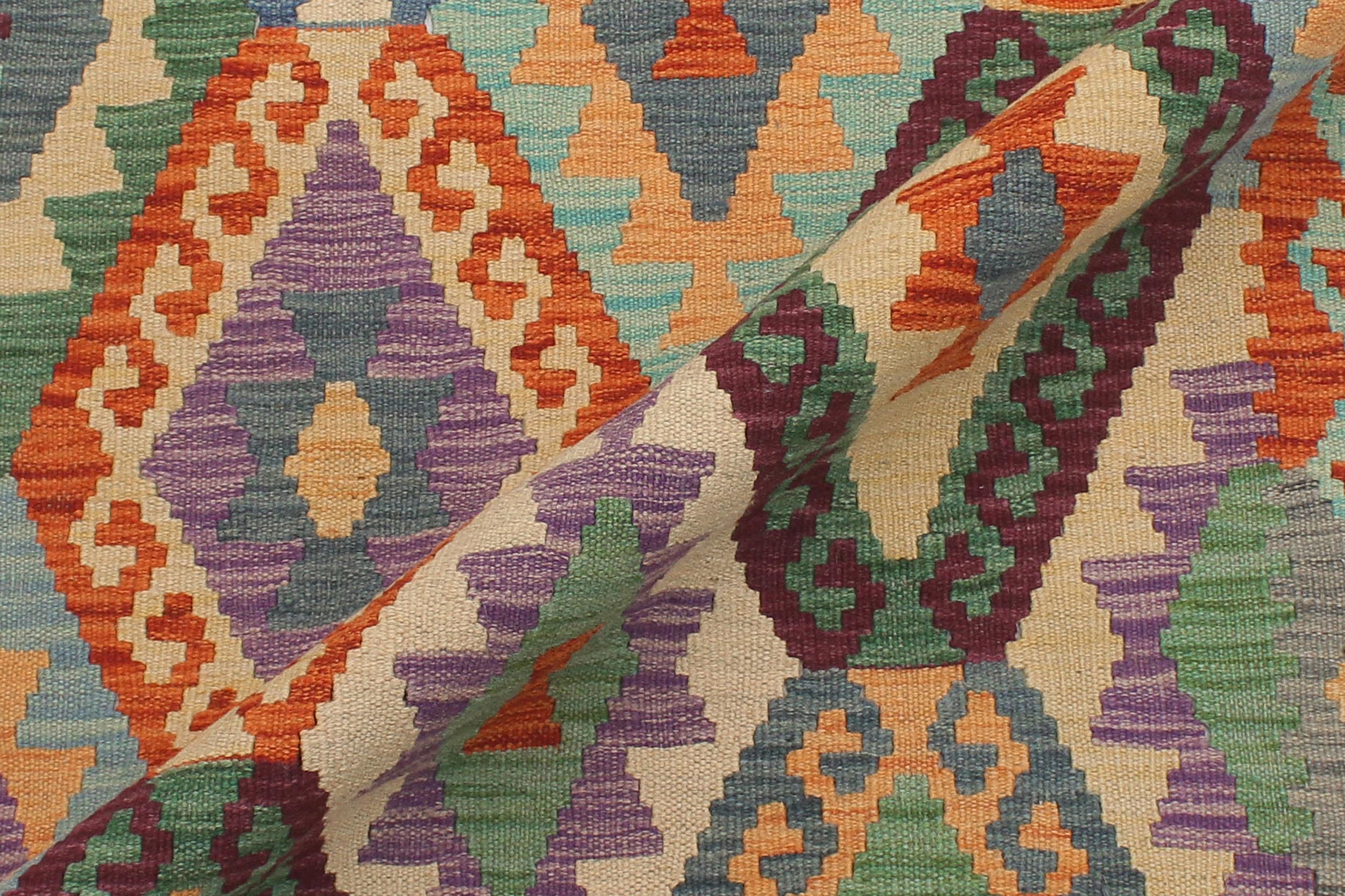 handmade Geometric Kilim Blue Rust Hand-Woven RUNNER 100% WOOL area rug 3 x 10
